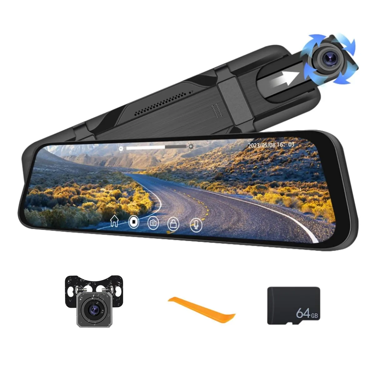Adafruit Adafruit 9.66" Mirror Dash Cam Front Rear 1080P 64GB 150 120 24H Parking Monitor — product photo