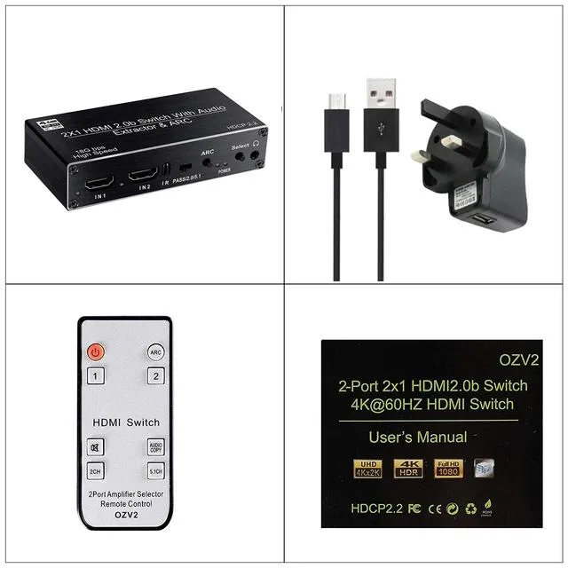 YINGHUA YINGHUA 2x1 HDMI Switch Audio Extractor 4K 60Hz 5.1CH ARC KVM Switch — product photo