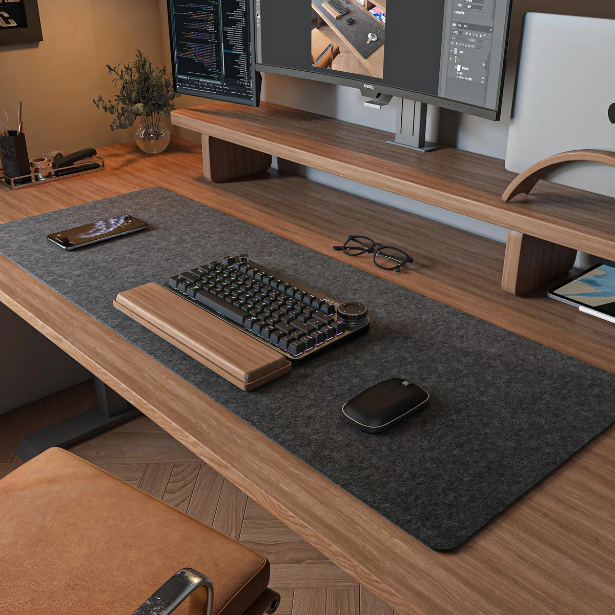  DAWNTREES DESK-PAD-9030-Dark Grey felt desk mat 36x12 inches — product photo