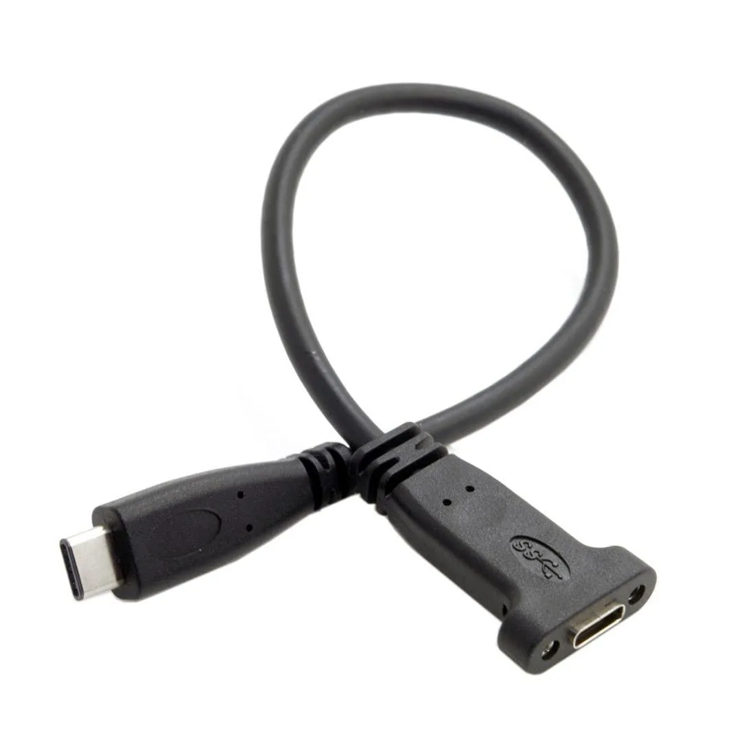 Short USB-C extension cable with panel-mount screw holes, 20cm