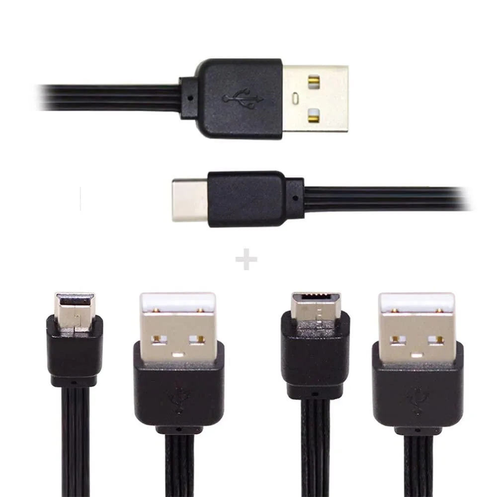 Fervit Fervit 13cm USB 2.0 Type-A to Mini Micro Type-C 3pcs Flat Cable — product photo