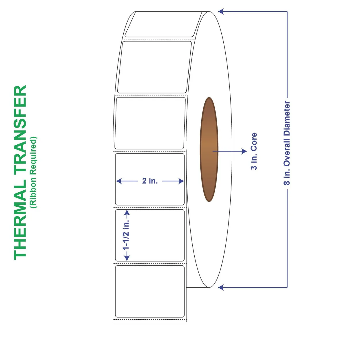 White rectangular thermal transfer label roll with perforated edges