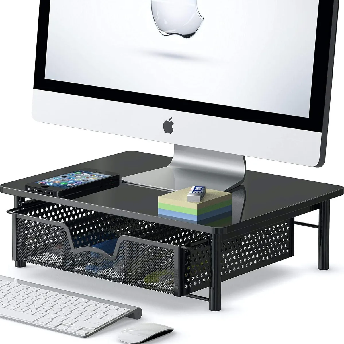PISKEKAT PISKEKAT Monitor Riser with Drawer Black 15.75"W 11.8"D — product photo
