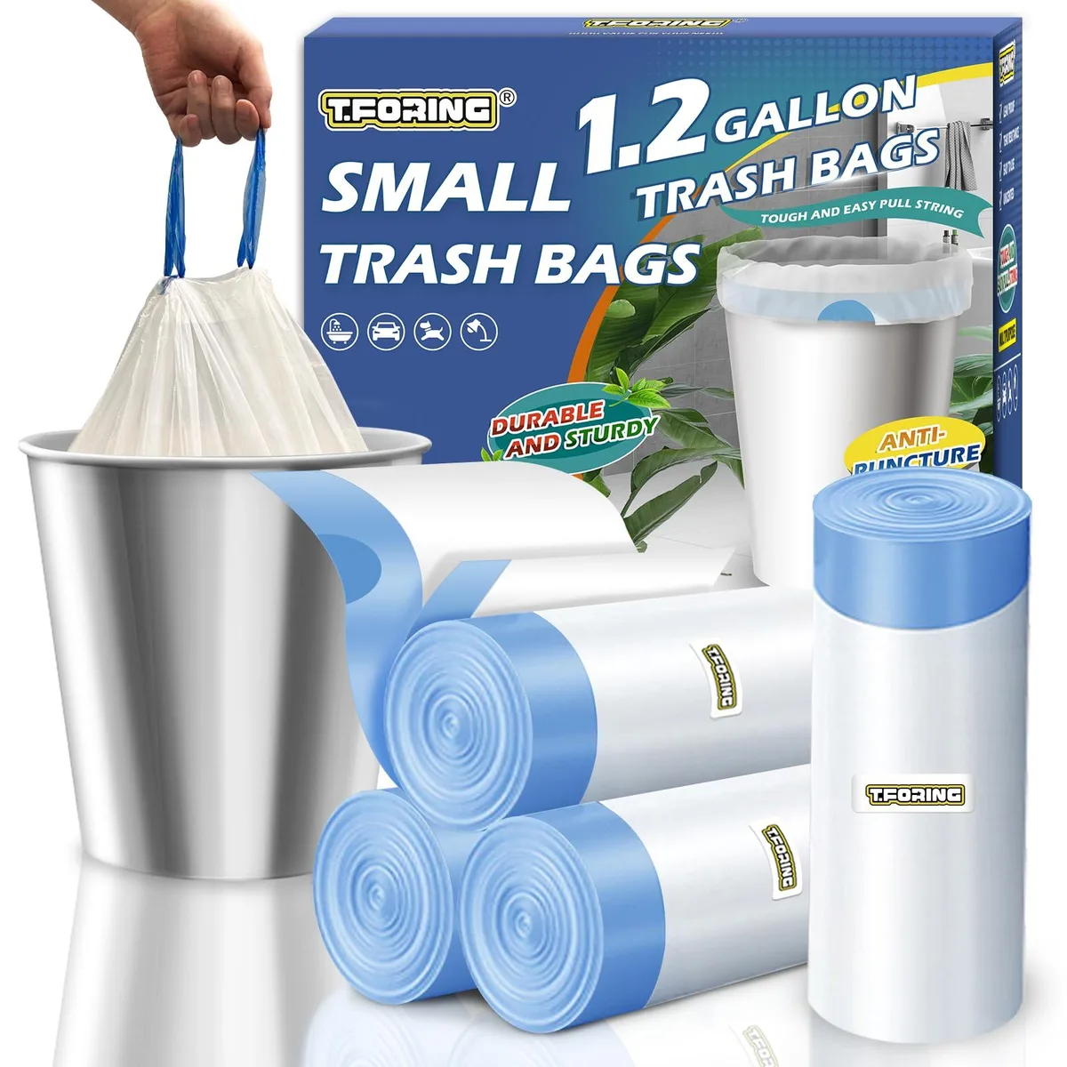  T.FORING Drawstring-1.2G-120 1.2 Gallon Trash Bags 120 Count grounds maintenance — product photo