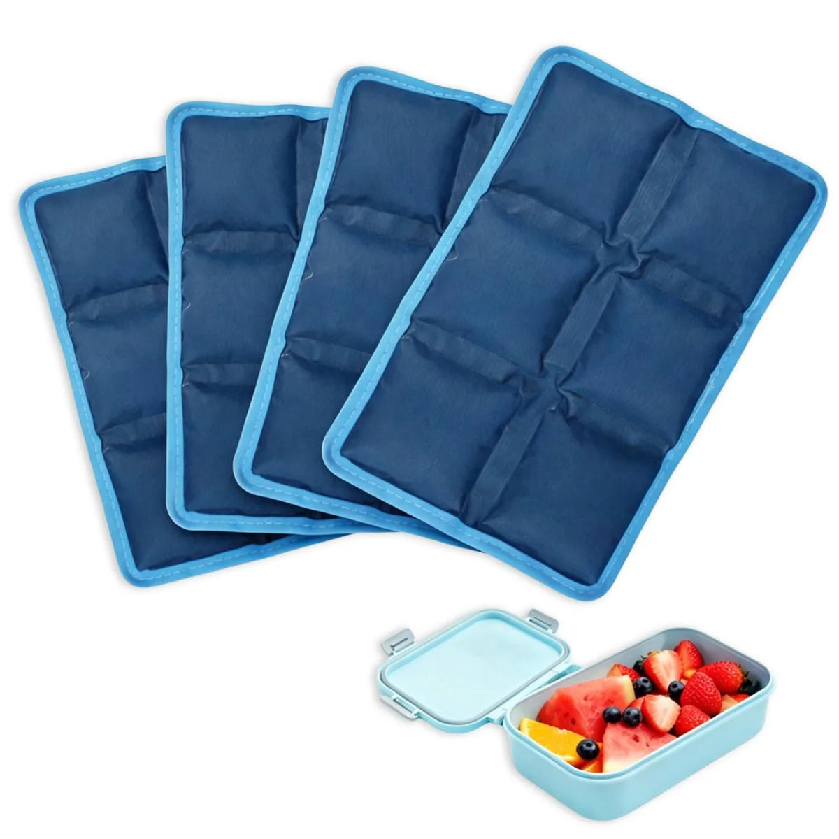 Four slim red silicone ice packs 6x4x.7 inches
