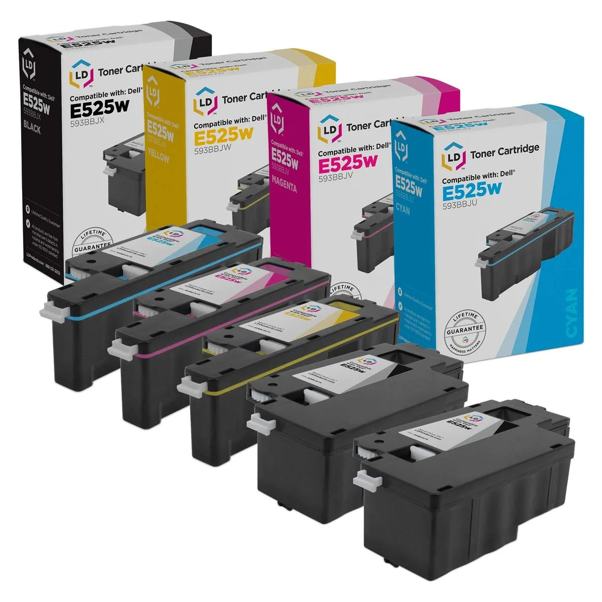 LD Products LD Products Toner Cartridge Set for Dell E525w 593-BBJX/U/V/W 5-Pack (2 Black, 1 Cyan, 1 Magenta, 1 Yellow) — product photo