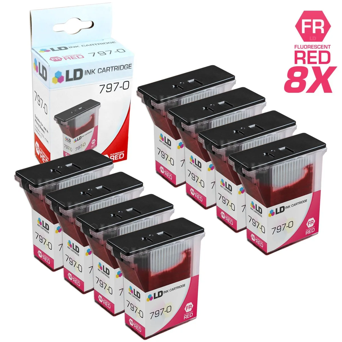 LD Products LD Products Pitney Bowes 797-0 Fluorescent Red Ink Cartridges Set of 8 — product photo