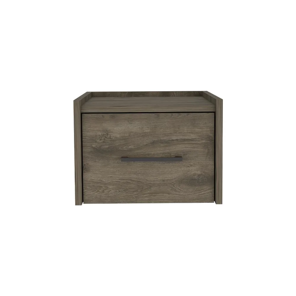 Wall-mounted engineered wood nightstand with drawer, dark brown finish