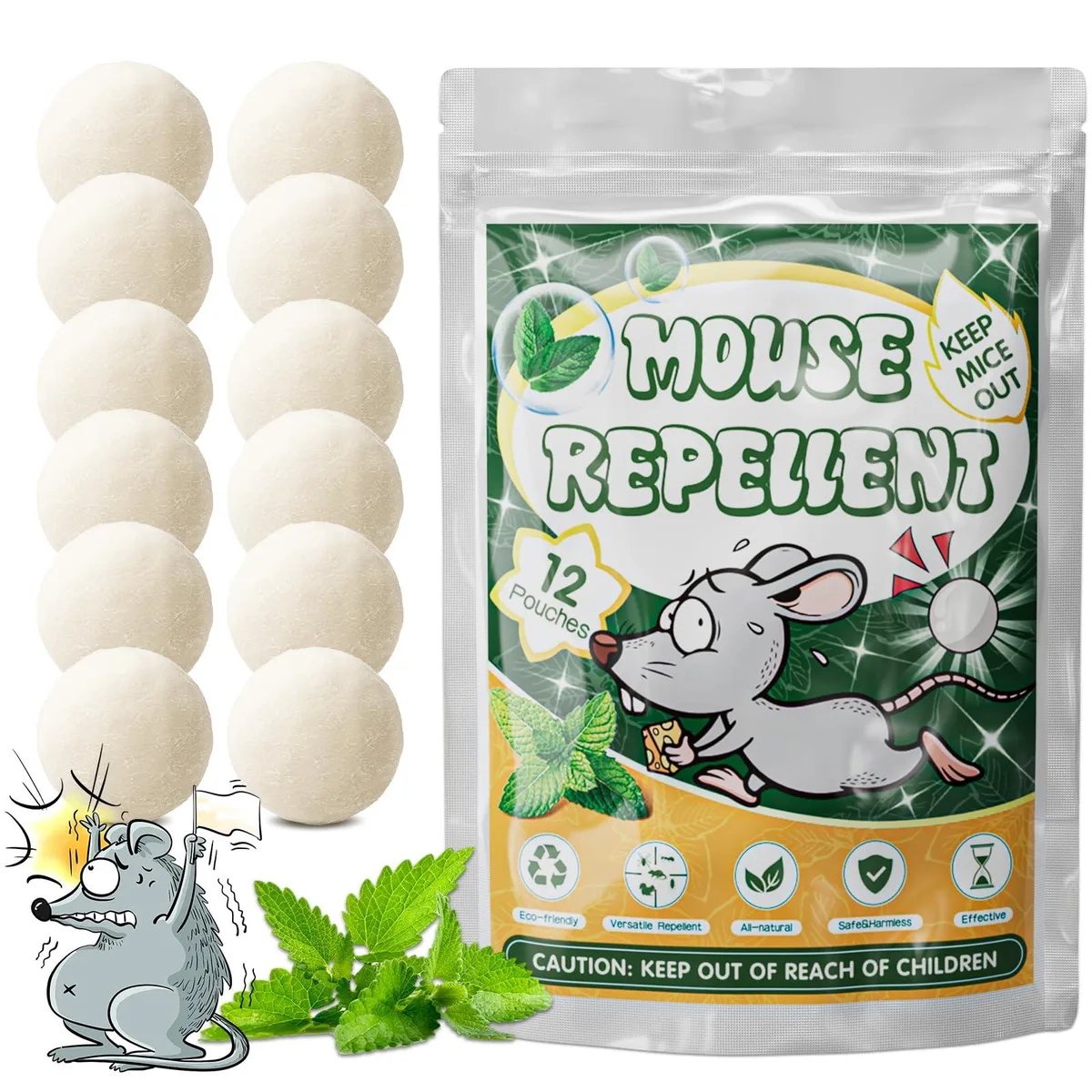 Round peppermint oil repellent balls in mesh bags