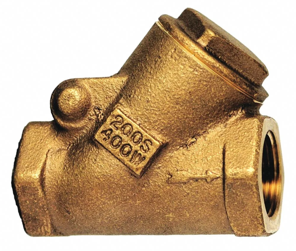 Bronze Y-pattern swing check valve, 1-inch FNPT ends, 3.6875 inches long
