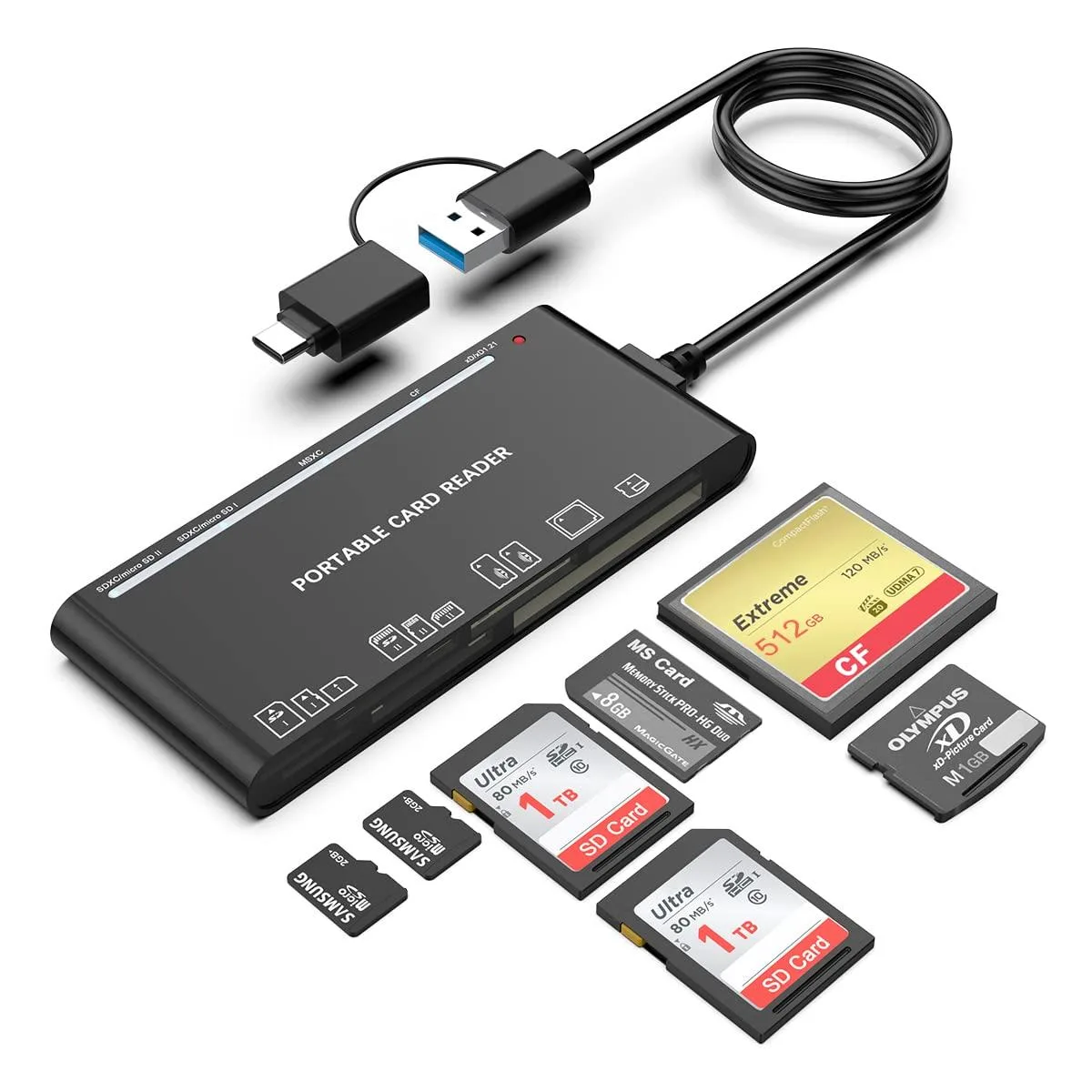  Rocketek 7-in-1 Multi Card Reader USB-C USB 3.0 — product photo
