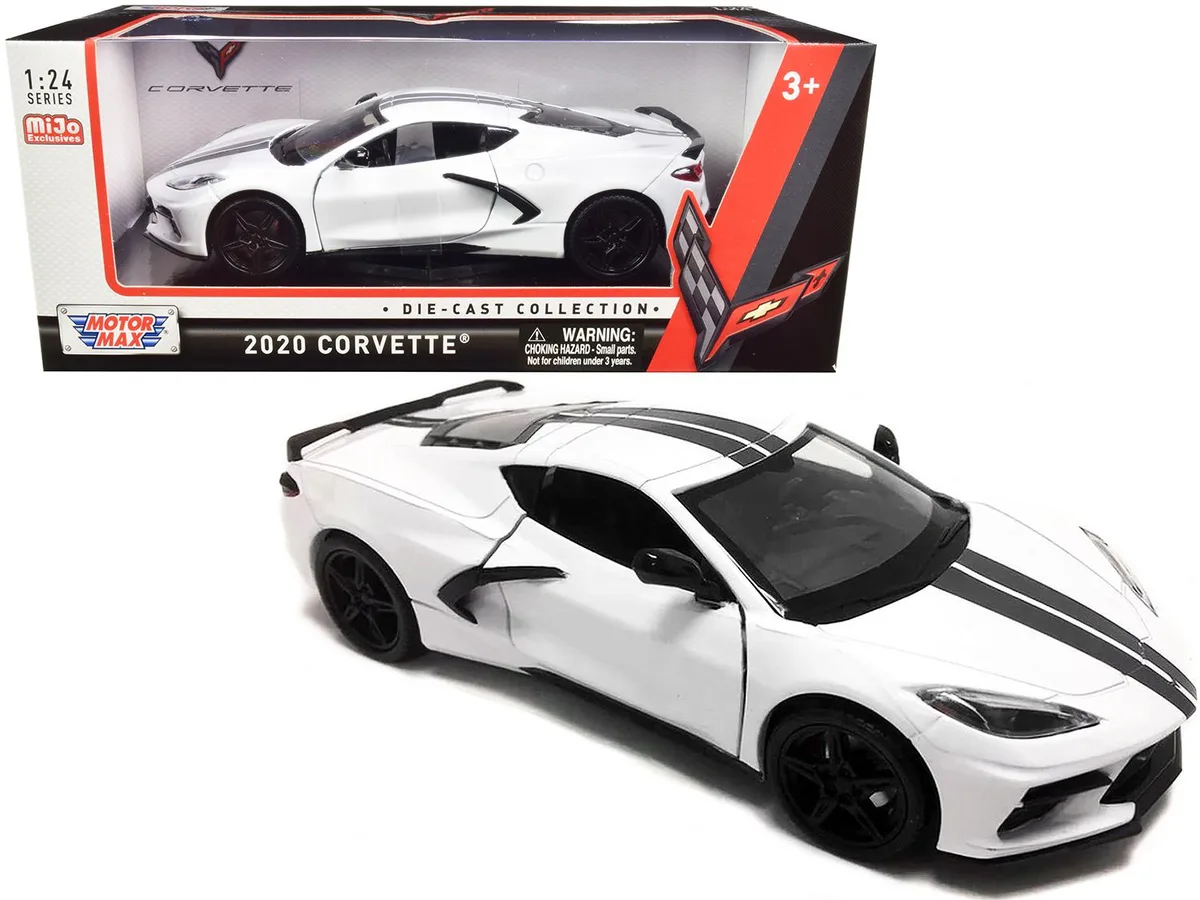 MOTORMAX MOTORMAX 2020 Chevrolet Corvette C8 Stingray White with Gray Stripes 1/24 Diecast Vehicle — product photo