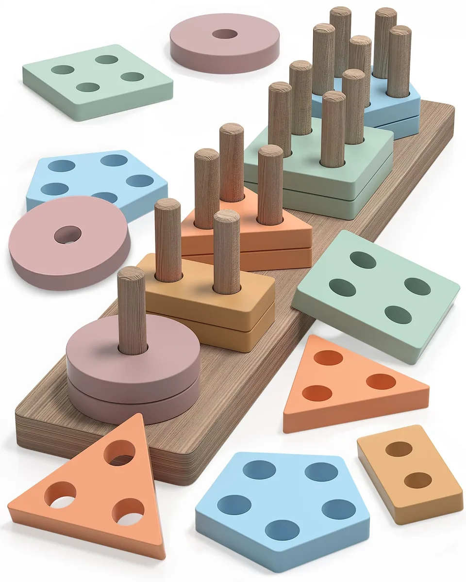 Montessori Shape Sorter Wooden Toy 20 Pieces Learning — product photo