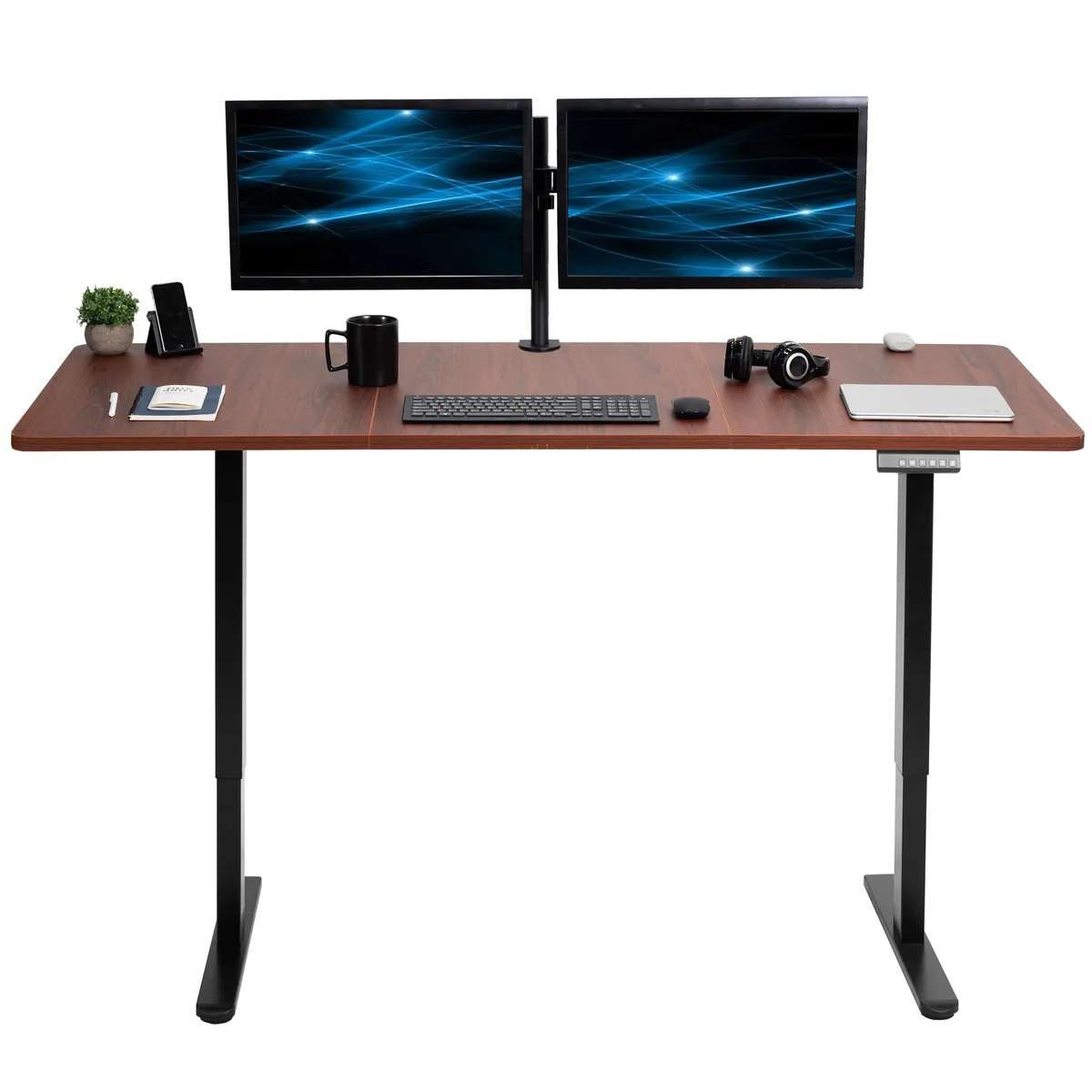 VIVO VIVO Electric Dual Motor Standing Desk 71 x 30 Dark Walnut Black Frame 220 lbs — product photo