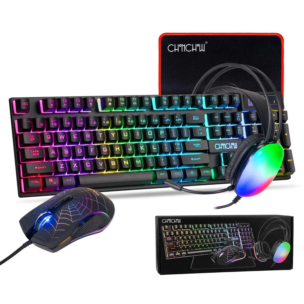  Redragon CHONCHOW 4-in-1 Gaming Bundle: Keyboard, Mouse, Headset, Mousepad — product photo