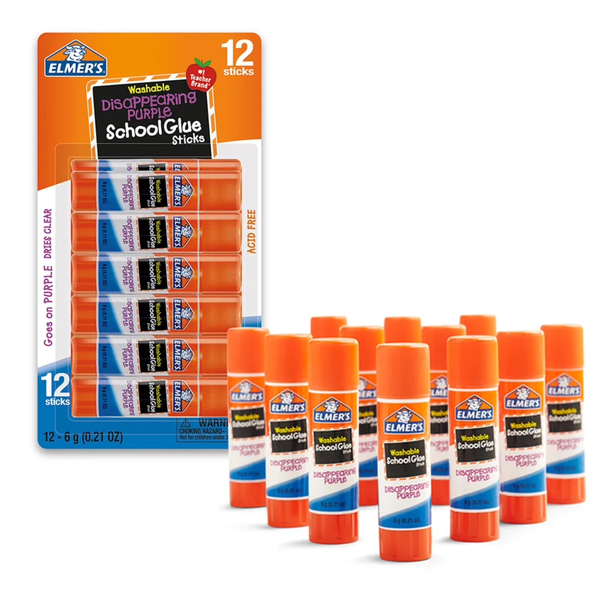 Pack of 12 purple glue sticks in retail box