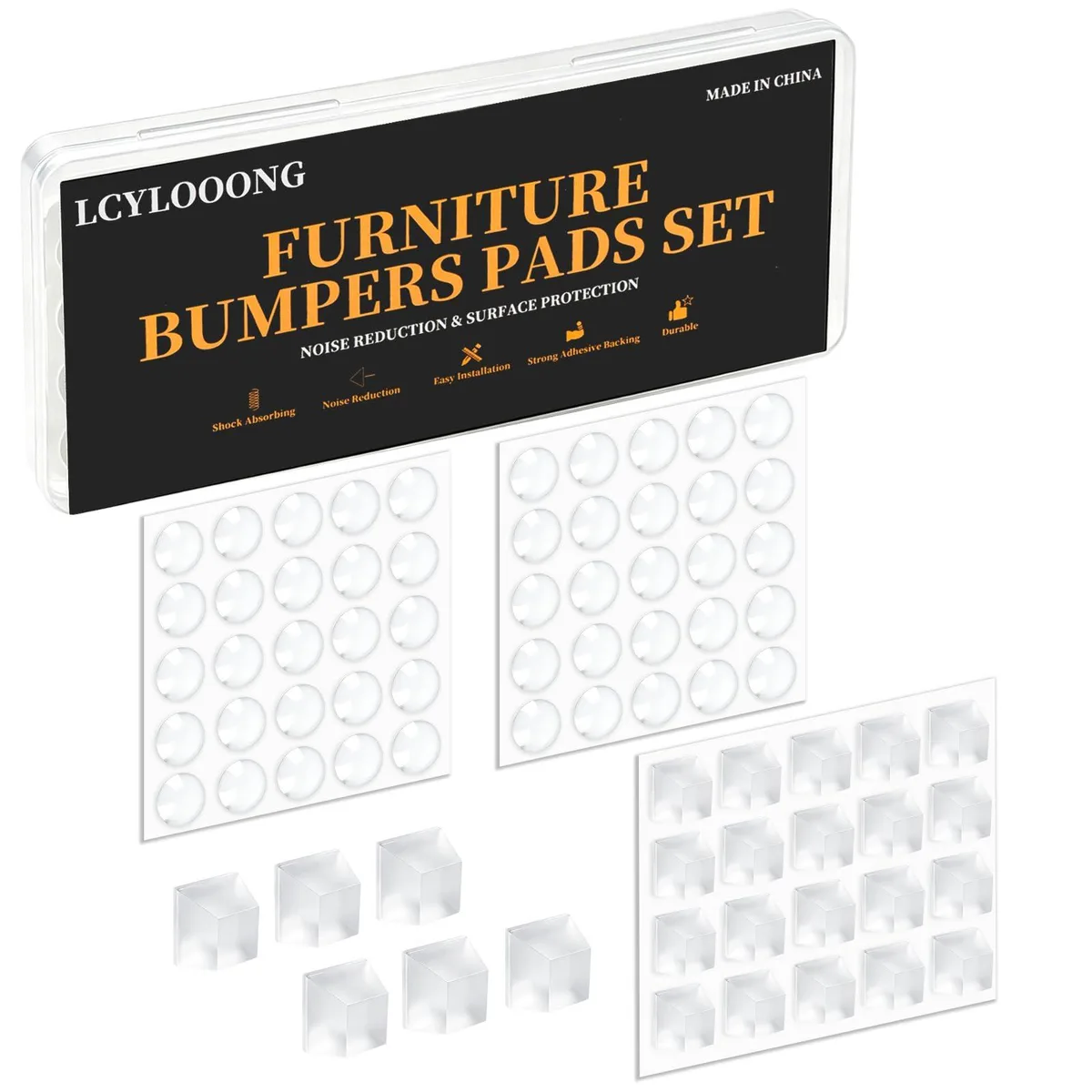 Transparent blue silicone bumpers on sheet, 108 pieces