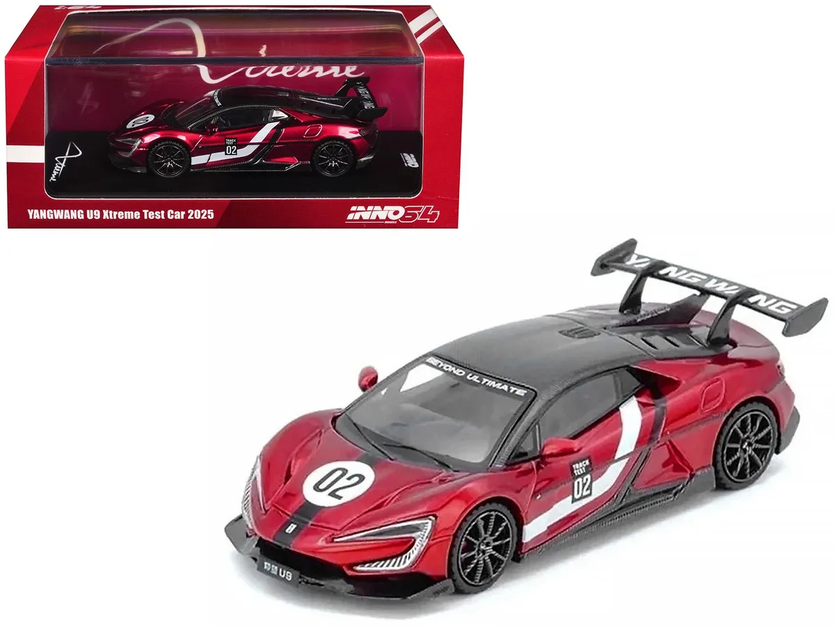 Inno Models Inno Models 2025 Yangwang U9 Xtreme Test Car #02 Red Metallic White Carbon Top 1/64 Diecast Hobby Collectible — product photo
