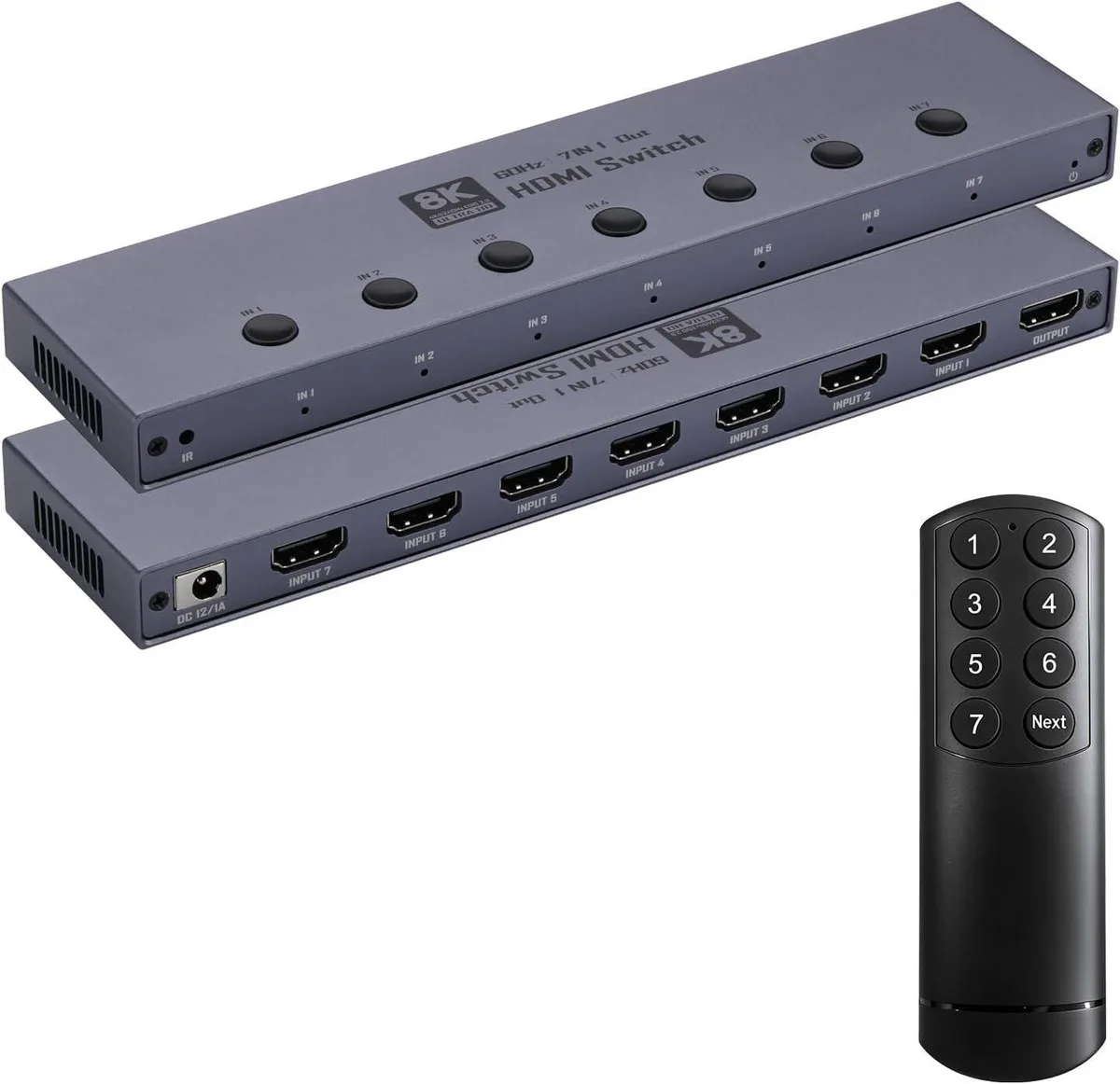 WRIARICH WRIARICH 7 Port HDMI 2.1 Video Switch 7 In 1 Out 8K@60Hz 4K@240Hz Gray — product photo