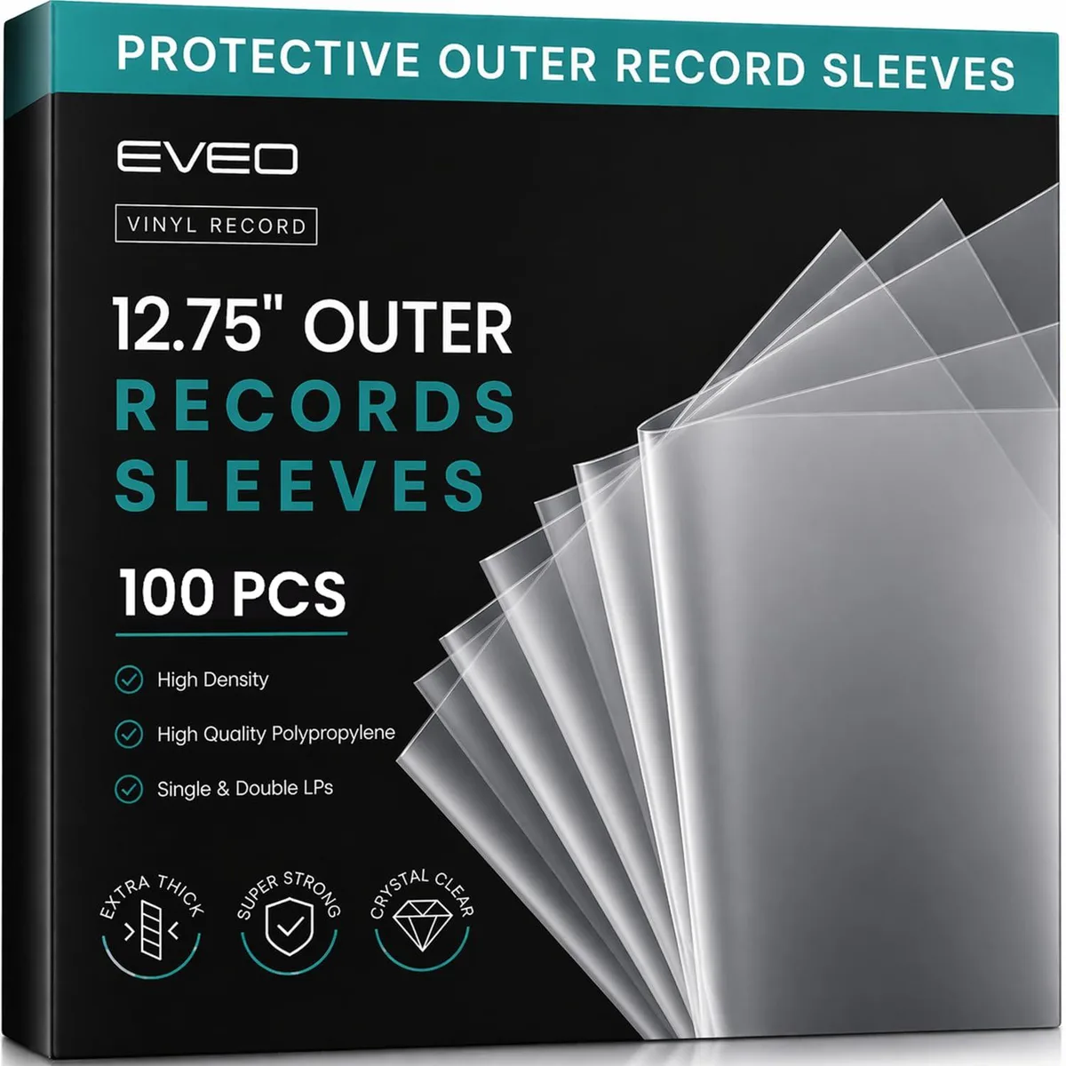 EVEO 100 Vinyl Record Sleeves 12.75"x12.75 — product photo