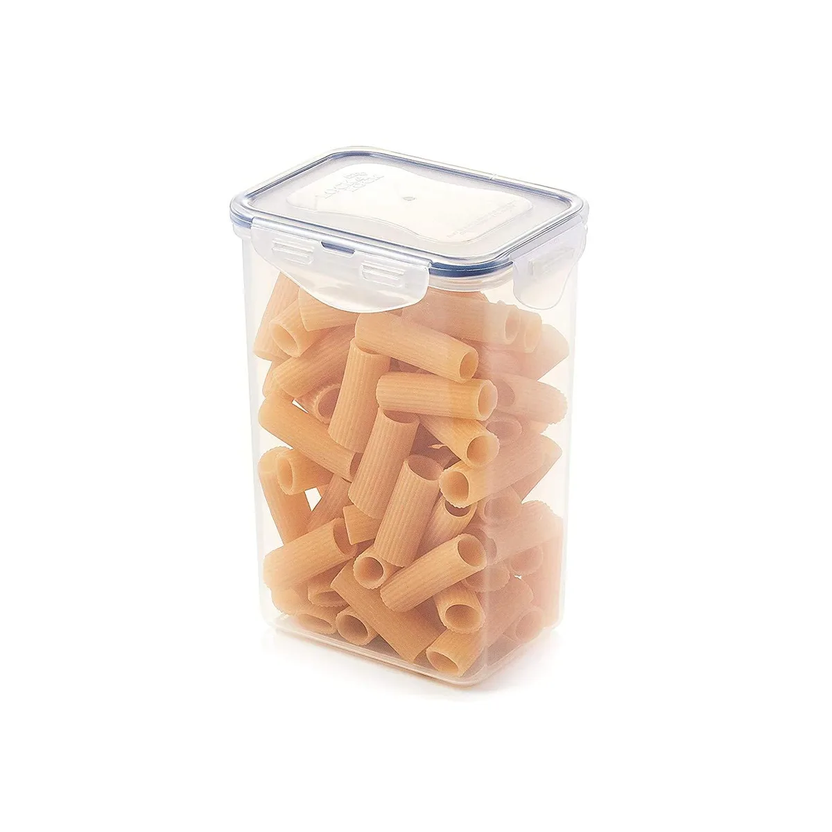 Rectangular clear food storage container with red lid, 5.5 cup capacity