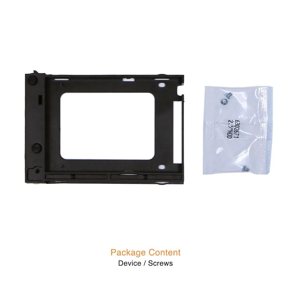 Black metal drive tray with open sides and screw holes