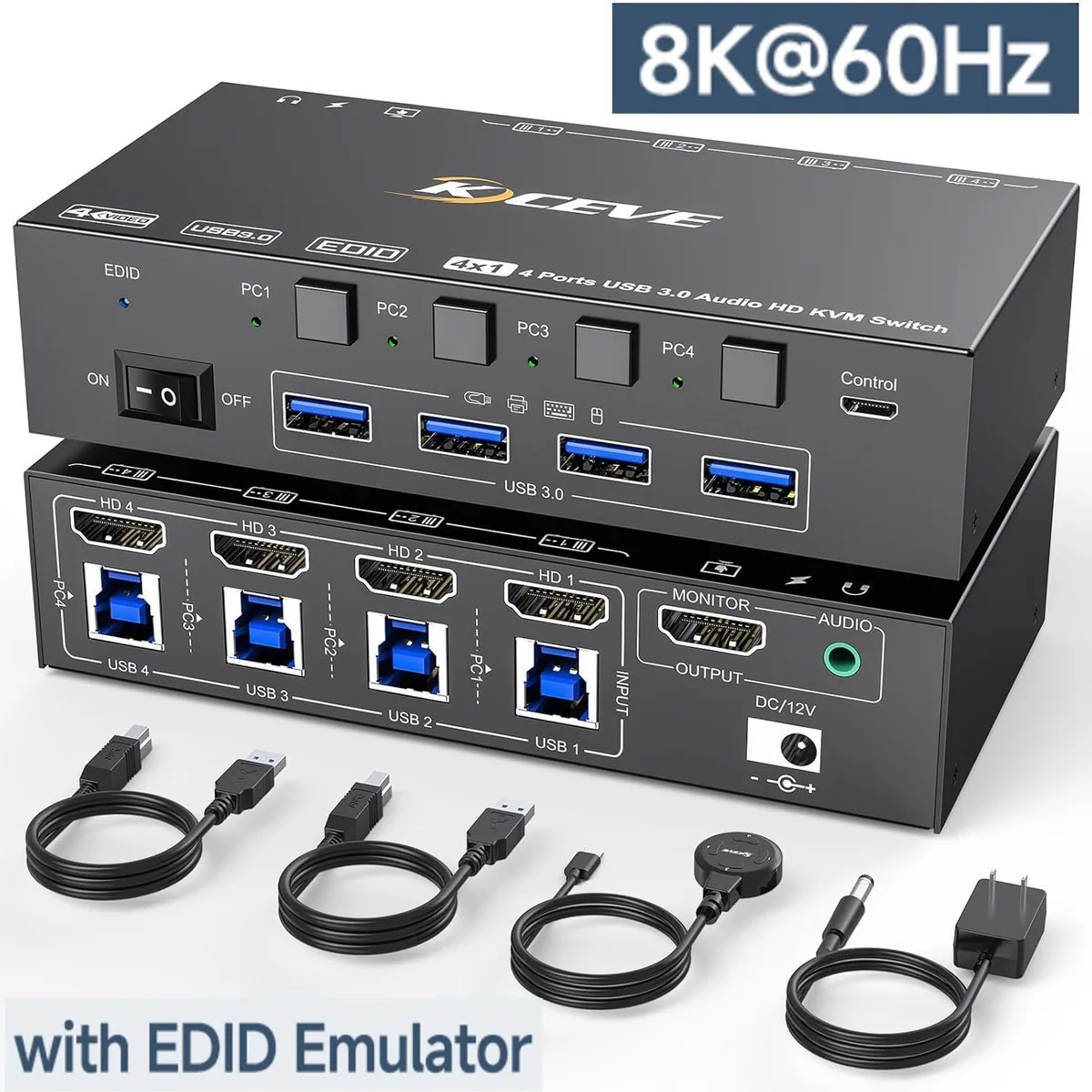 WRIARICH WRIARICH 8K@60Hz 4-Port HDMI KVM Switch with Wired Remote — product photo
