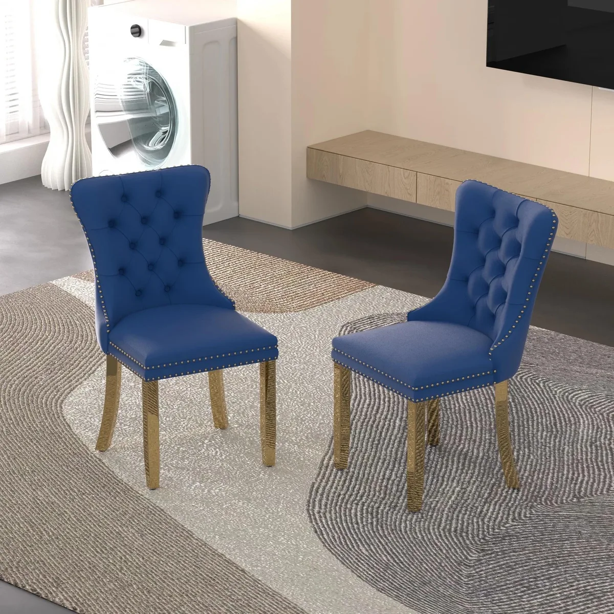 Sumdeal Sumdeal Velvet Dining Chairs Set of 2, Blue with Golden Legs — product photo