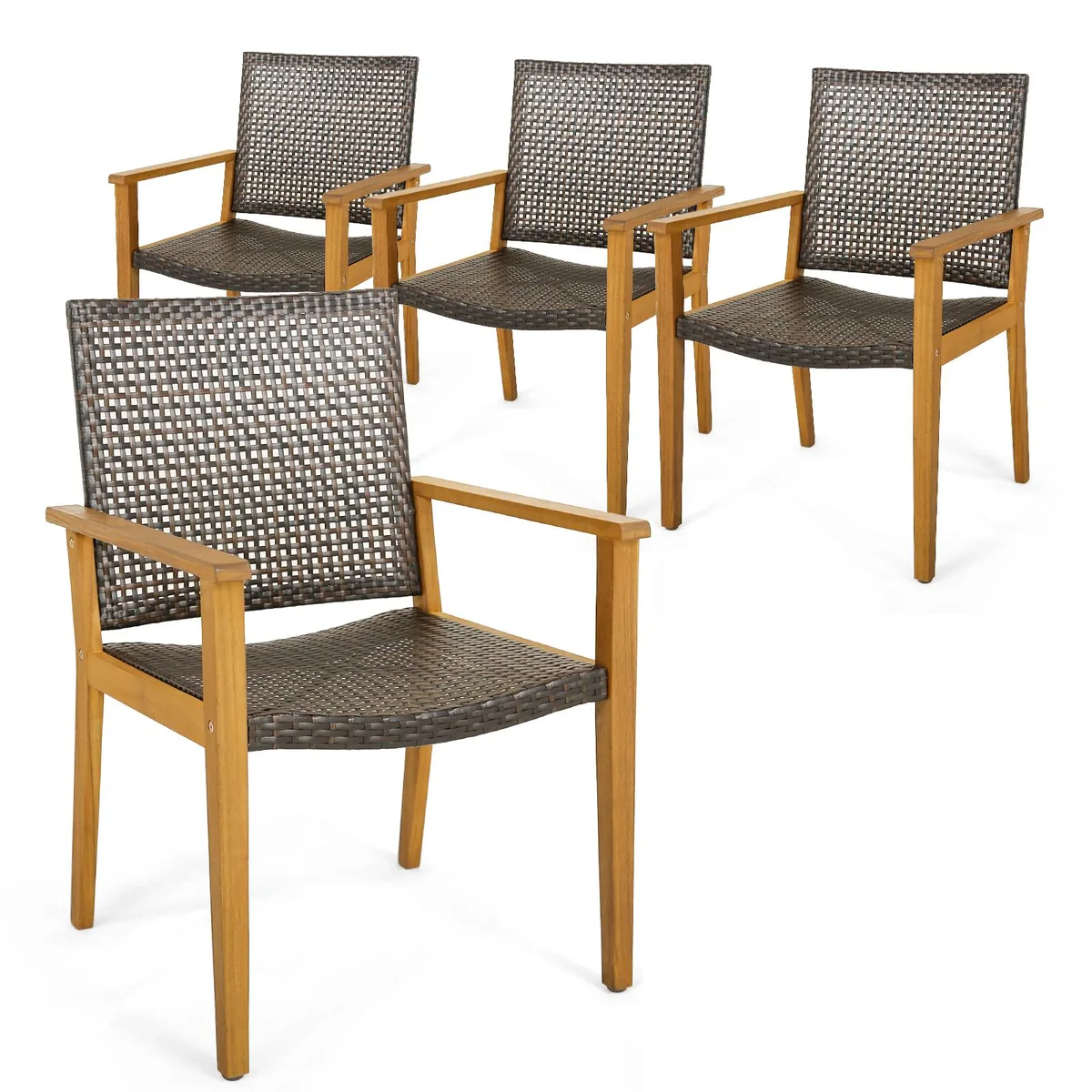 SlickBlue SlickBlue 4-Piece Acacia Wood Rattan Chair Set Brown — product photo