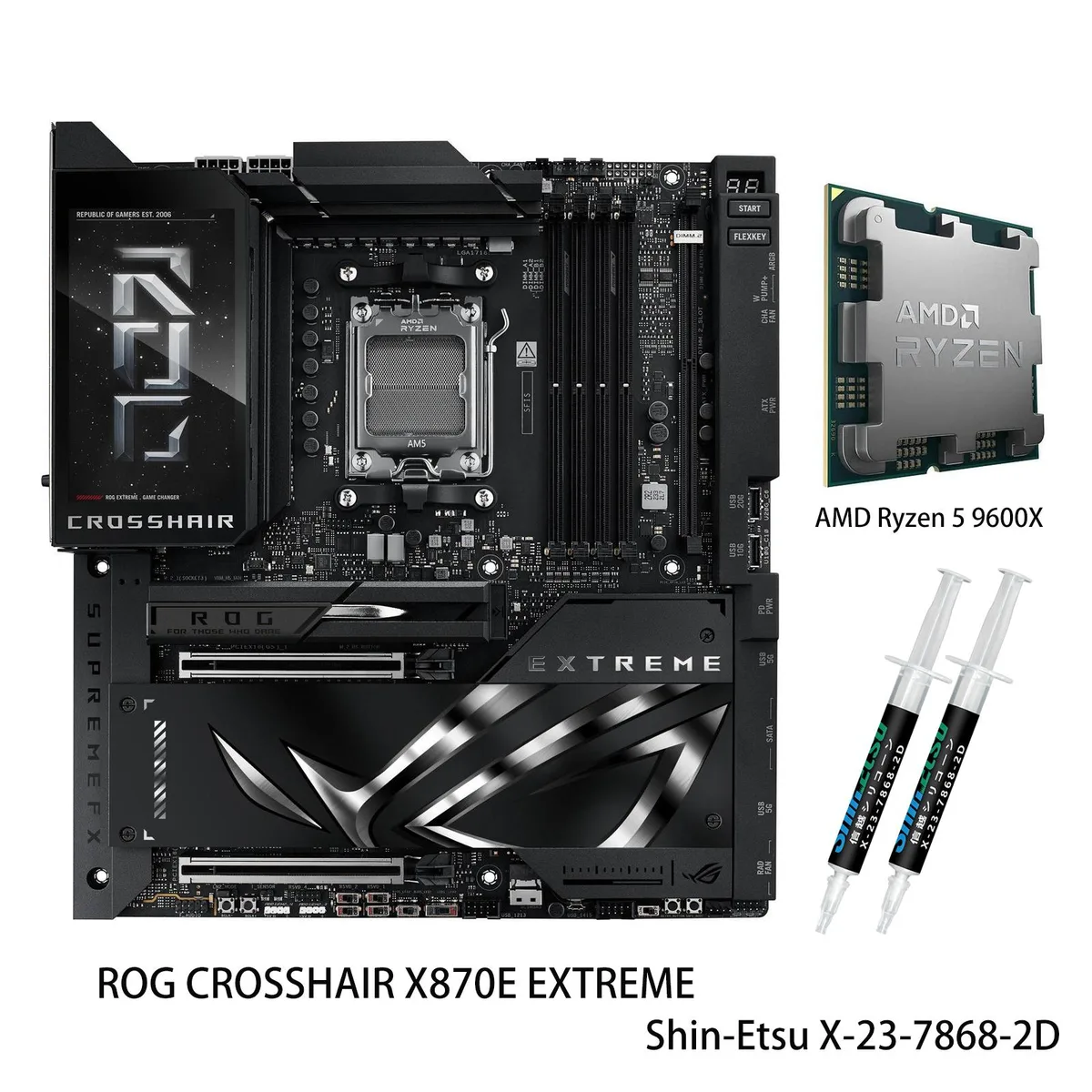 ASUS ASUS ROG CROSSHAIR X870E EXTREME+ AMD motherboard with Ryzen 5 9600X — product photo