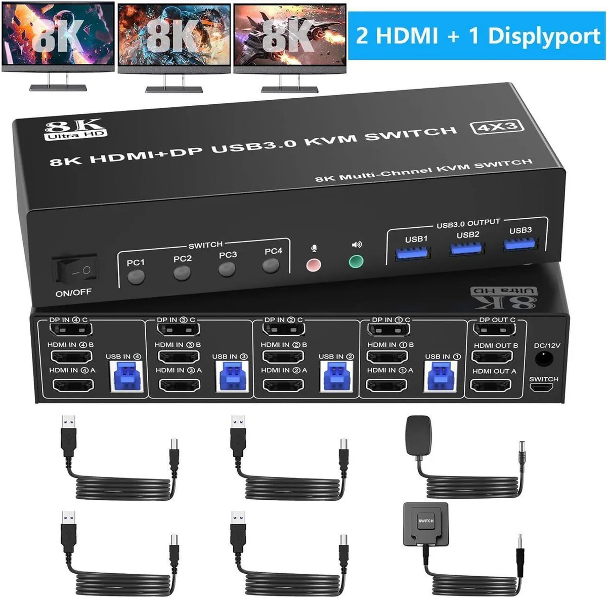 Vszerda Vszerda 8K@60Hz 4K@144Hz Triple Monitor 4-Port KVM Switch — product photo