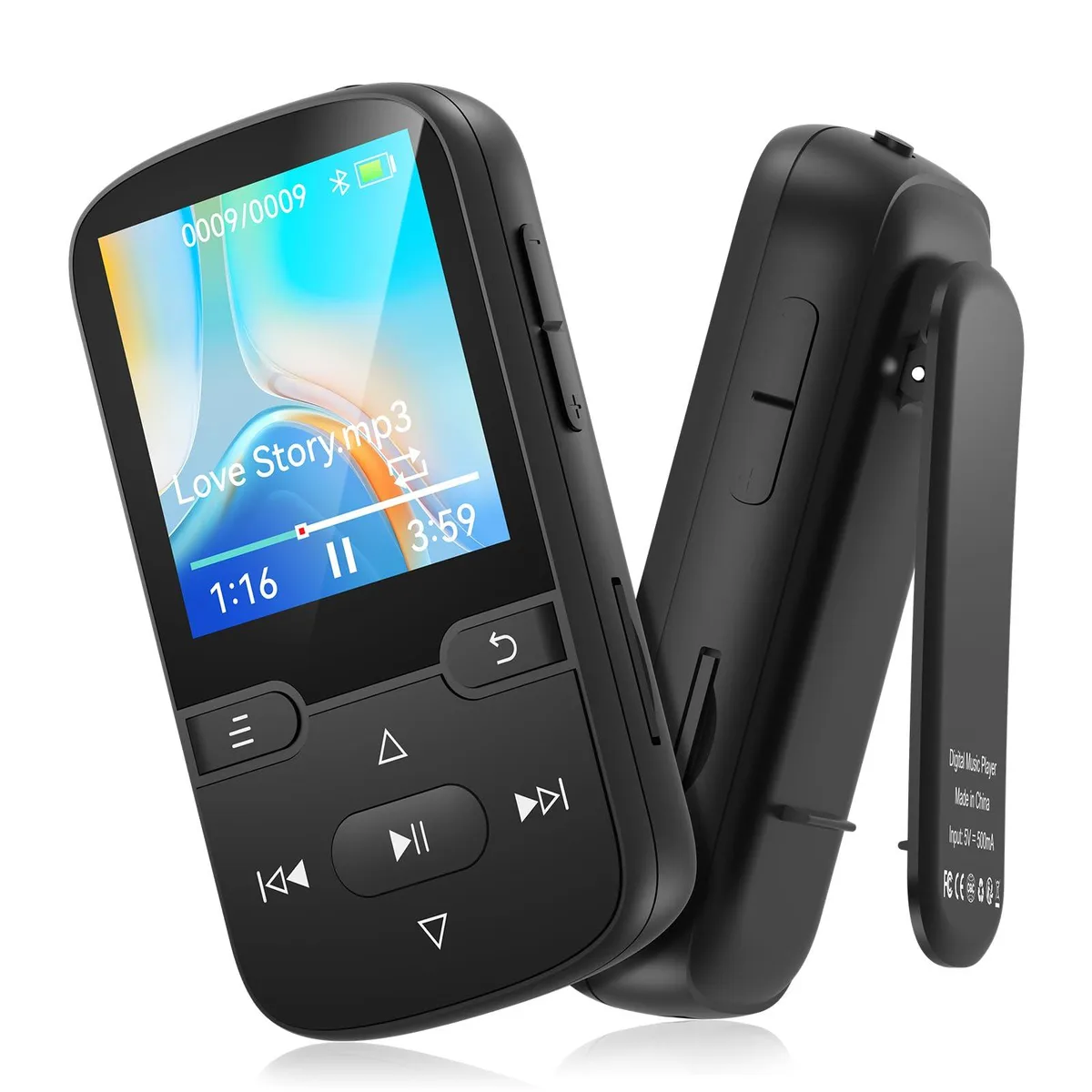  PINHUI 64GB MP3 Player Bluetooth 5.3 Clip 1.5" Black — product photo