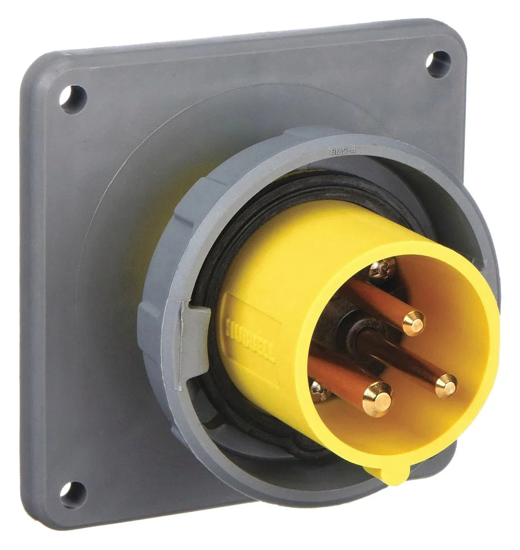 Hubbell Incorporated Hubbell HBL320B4W IEC pin and sleeve inlet 20A 125V yellow — product photo