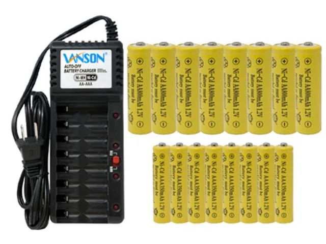 DUSLAN DUSLAN V868 8-bay AA/AAA charger with 8 AA 800 mAh and 8 AAA 350 mAh NiCd batteries — product photo