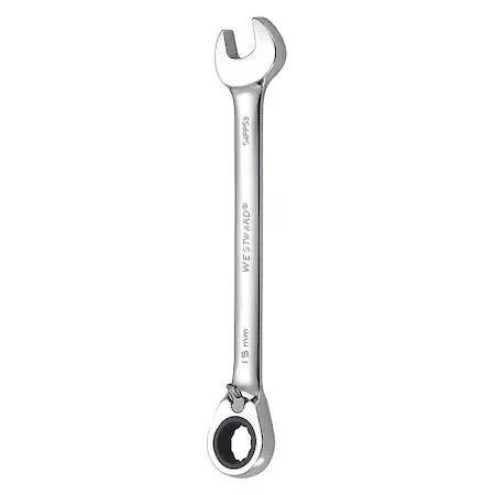 Westward 15 mm combination wrench, chrome alloy steel, offset head