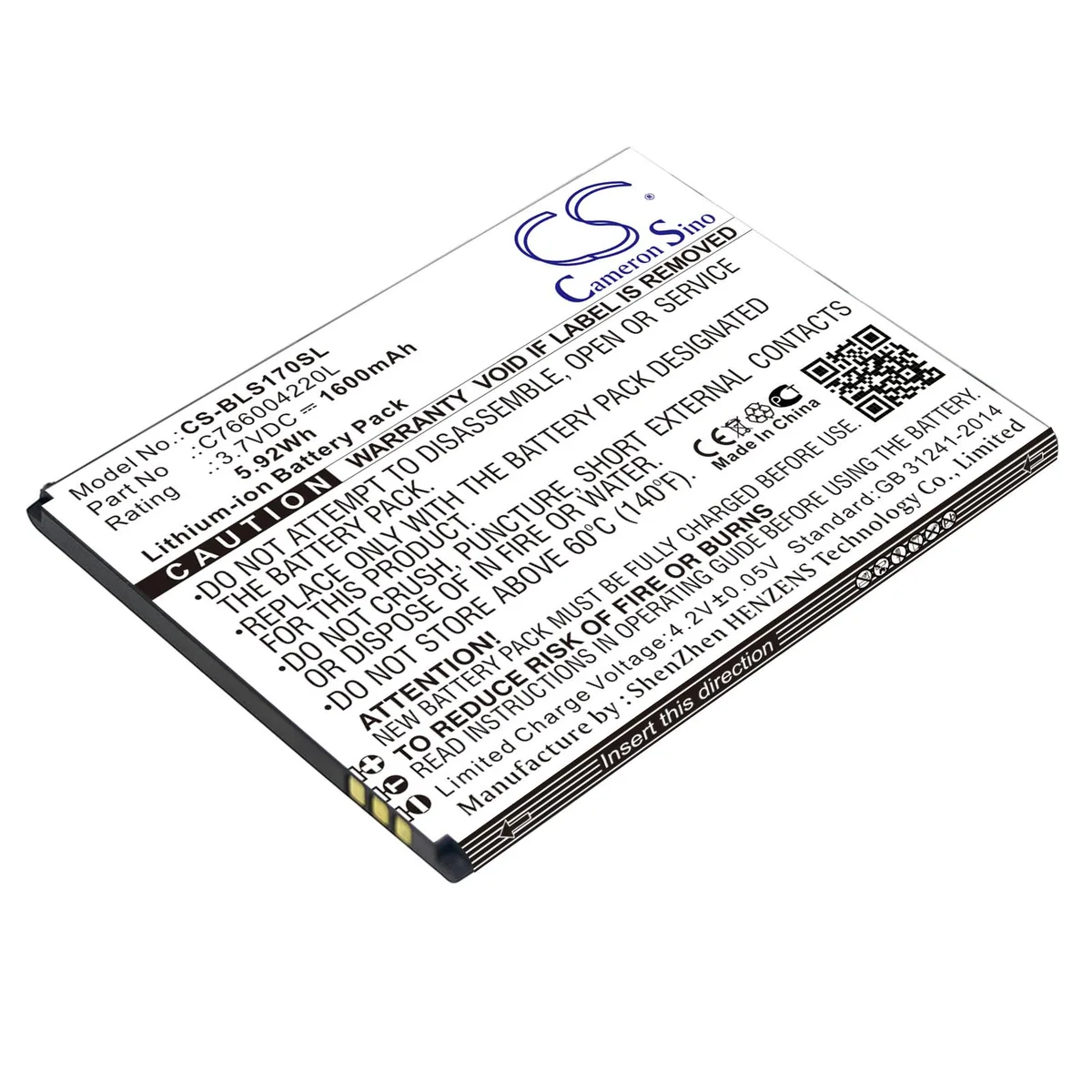 Cameron & Co Cameron & Co DS-CS-BLS170SL cell phone battery 3.7V 1600mAh 1.6Ah — product photo
