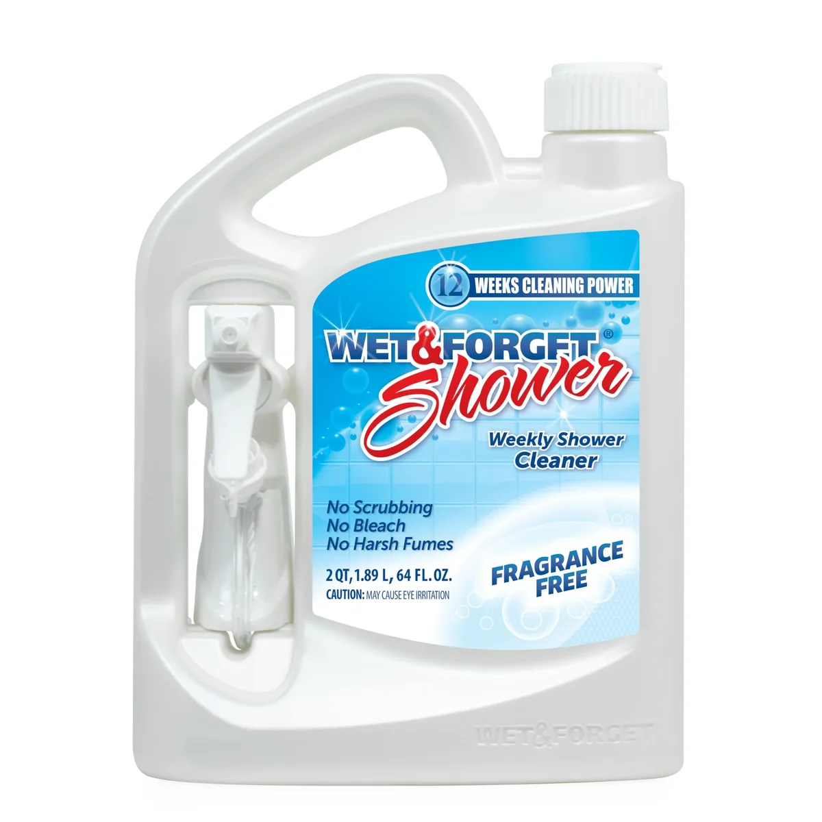 White rectangular spray bottle with green label, 64 fl oz