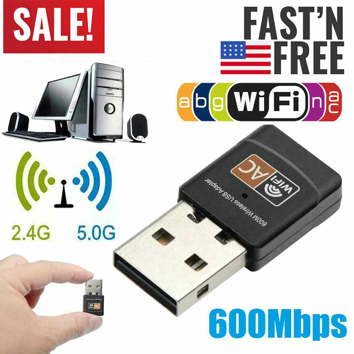 xfactory xfactory USB 2.0 Dual-Band Wi-Fi Adapter 600Mbps — product photo