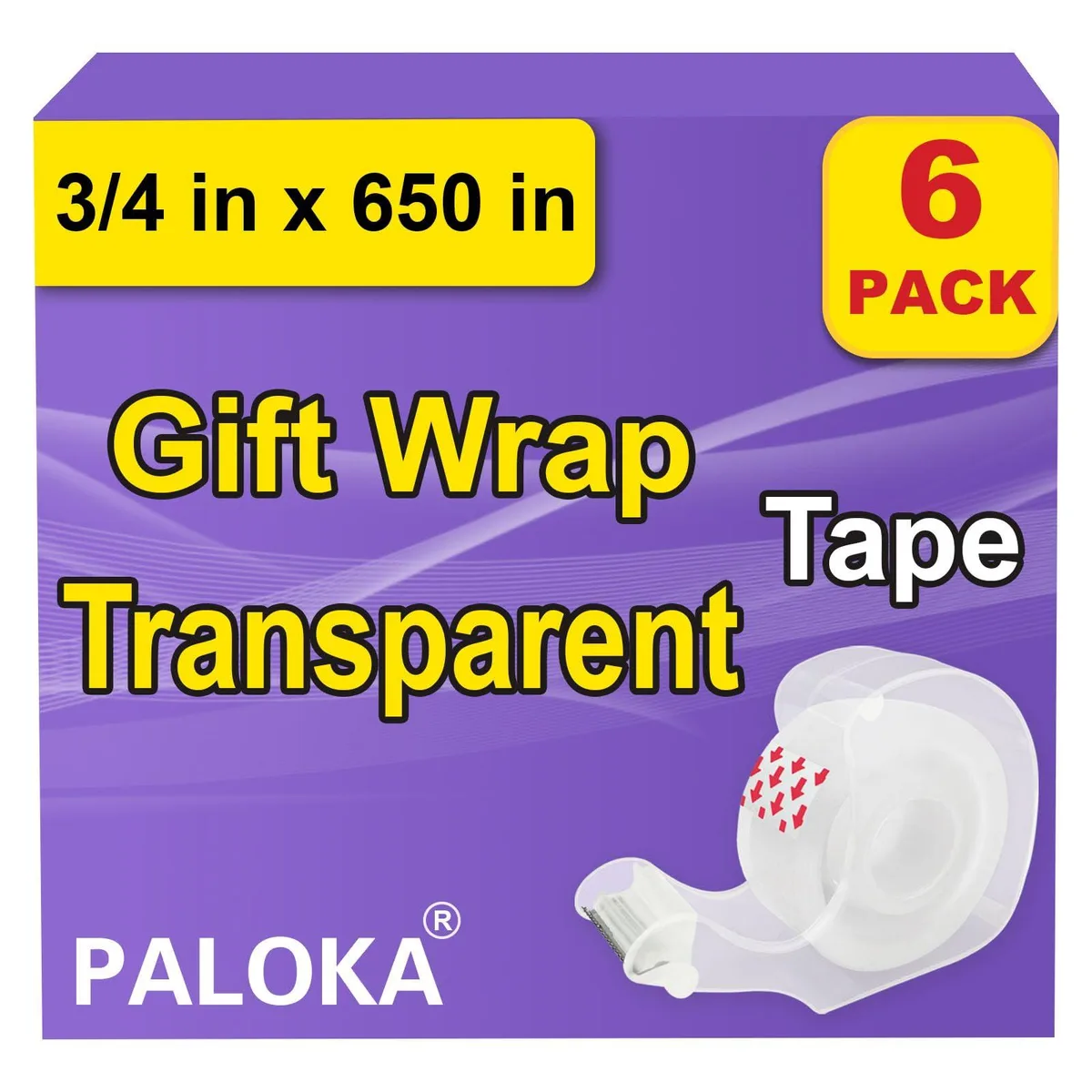 Six clear tape rolls in dispensers, glossy finish