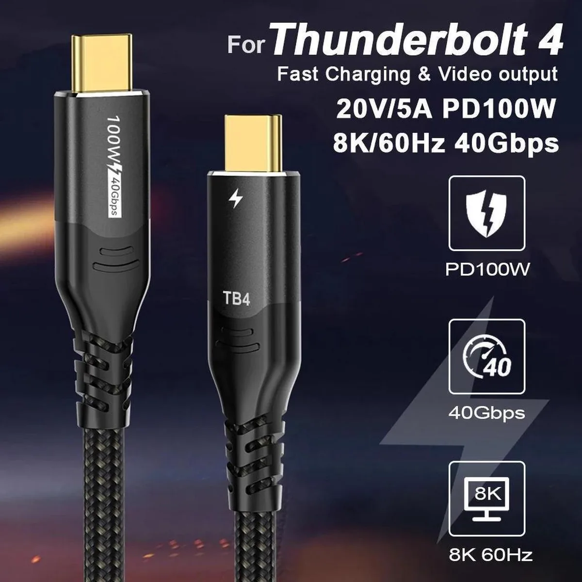SMUGDESK SMUGDESK 100W Thunderbolt 4 Cable 40Gbps 8K 1.6FT — product photo