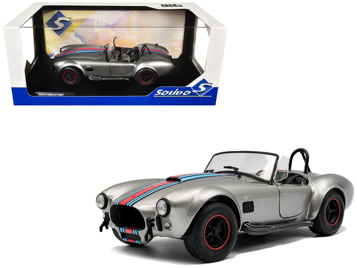 Solido Solido 1965 Shelby Cobra 427 MKII Solido Works M Racing Tribute Gray Metallic with Stripes 1/18 Diecast Car — product photo