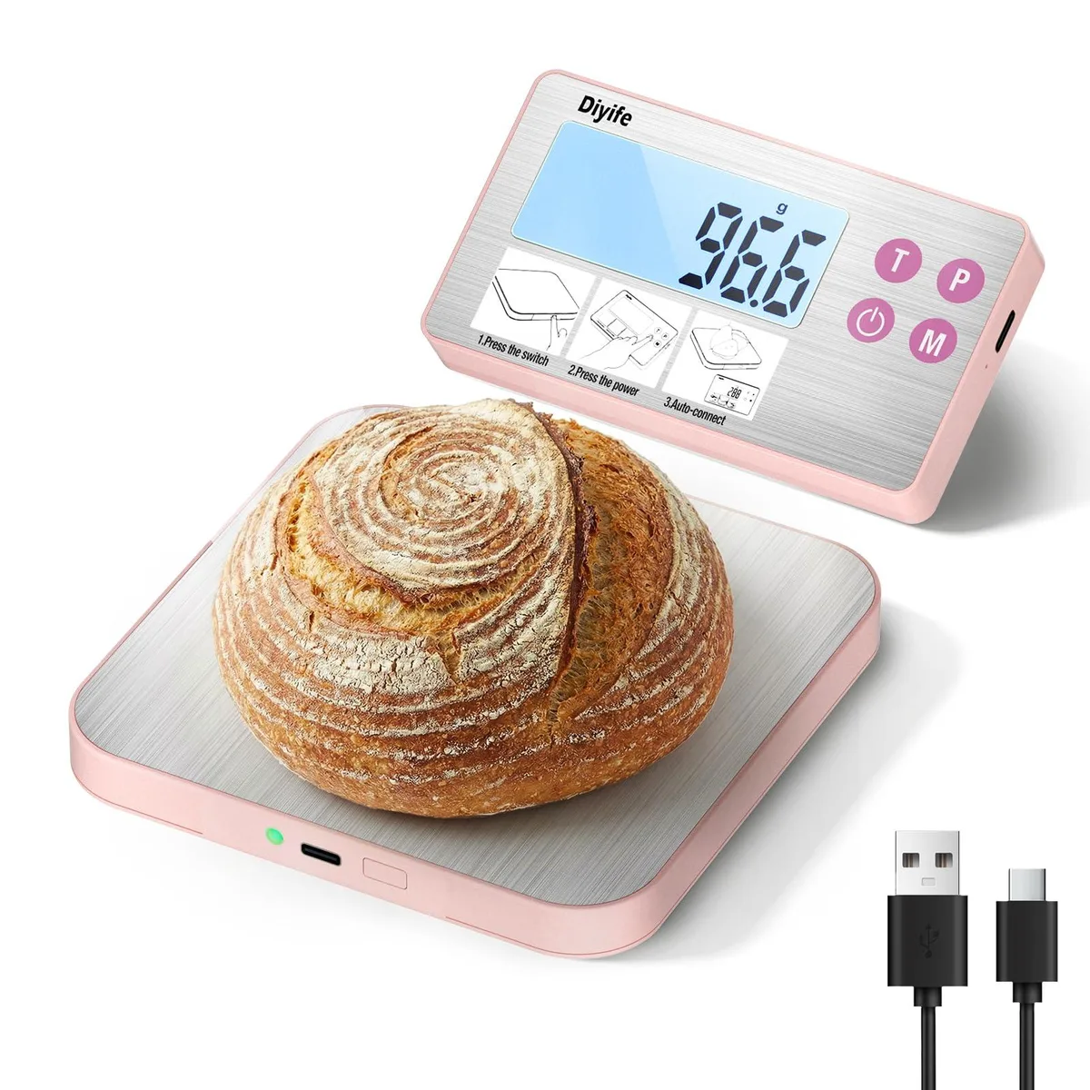Yellow kitchen scale with detachable magnetic display and stainless steel platform