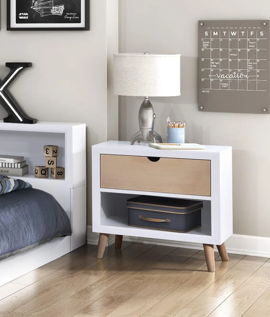 tuphen tuphen Nightstand White Natural 27x15x26H 1 Drawer 1 Shelf — product photo