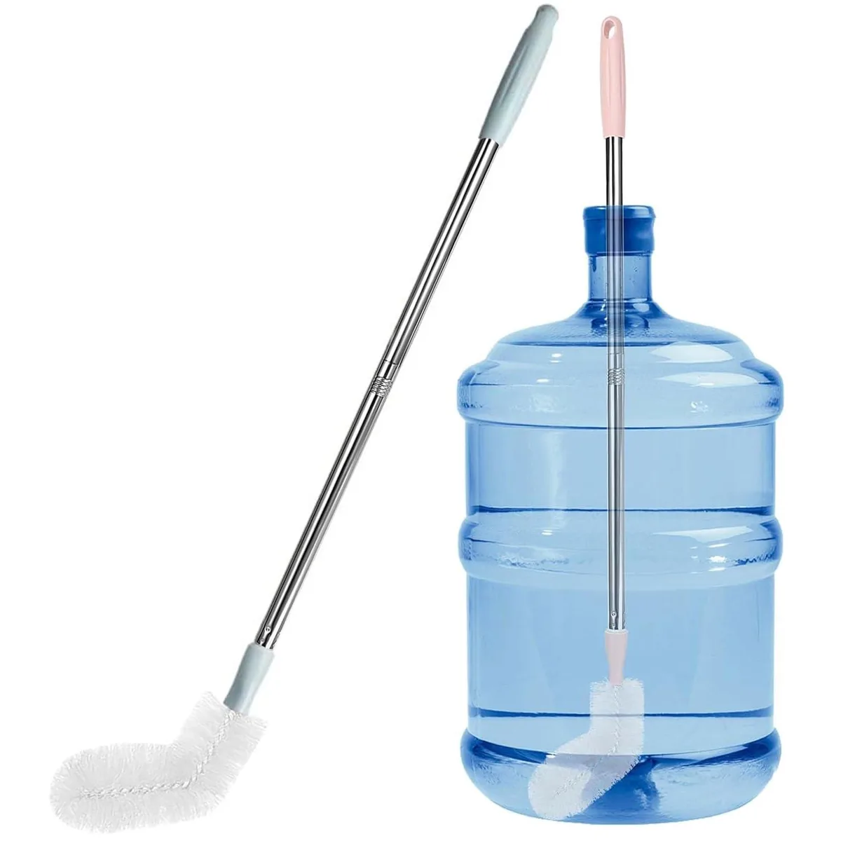 Two 29.5 inch stainless steel bottle brushes with bendable nylon heads
