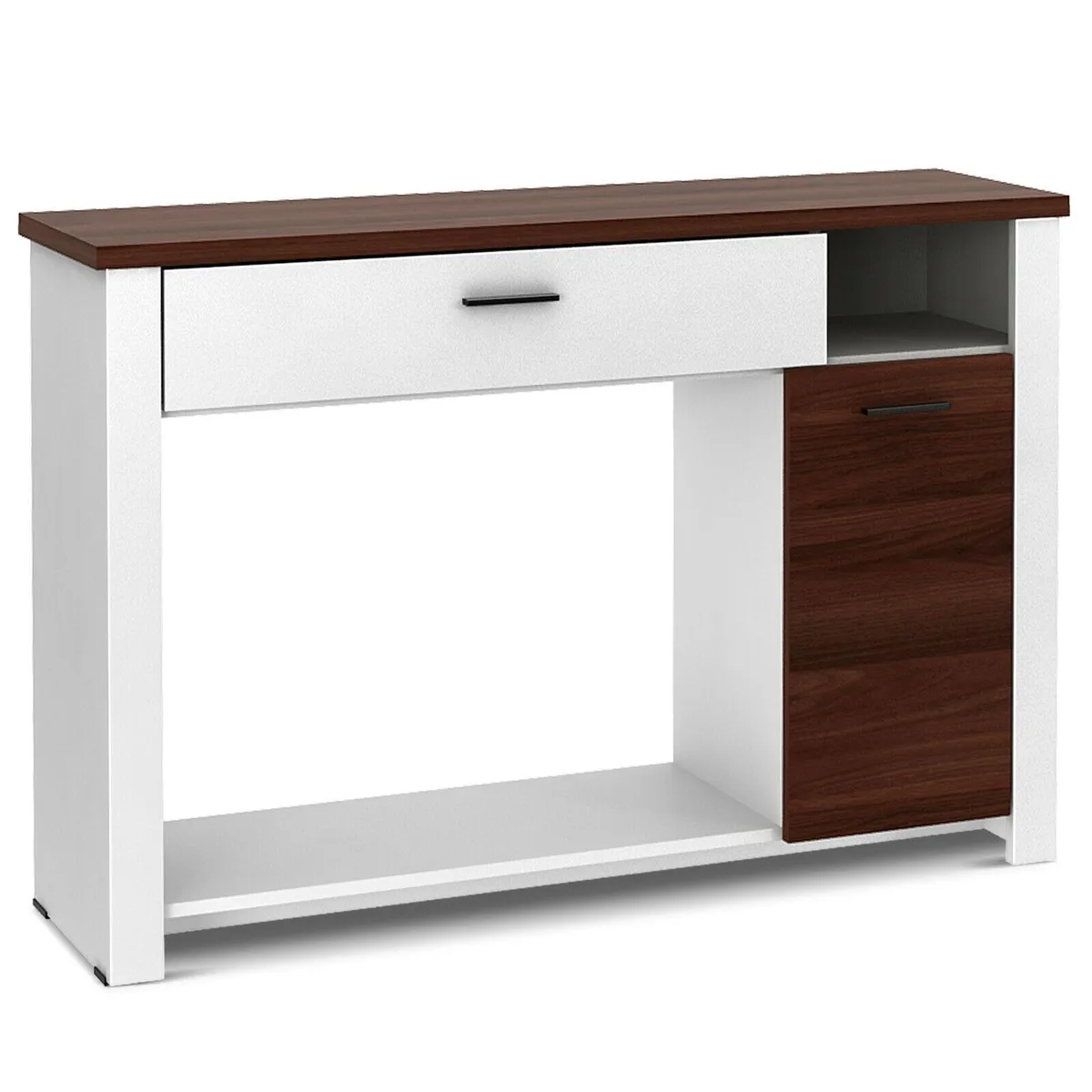 White walnut console table with drawer and cabinet 48 inches long
