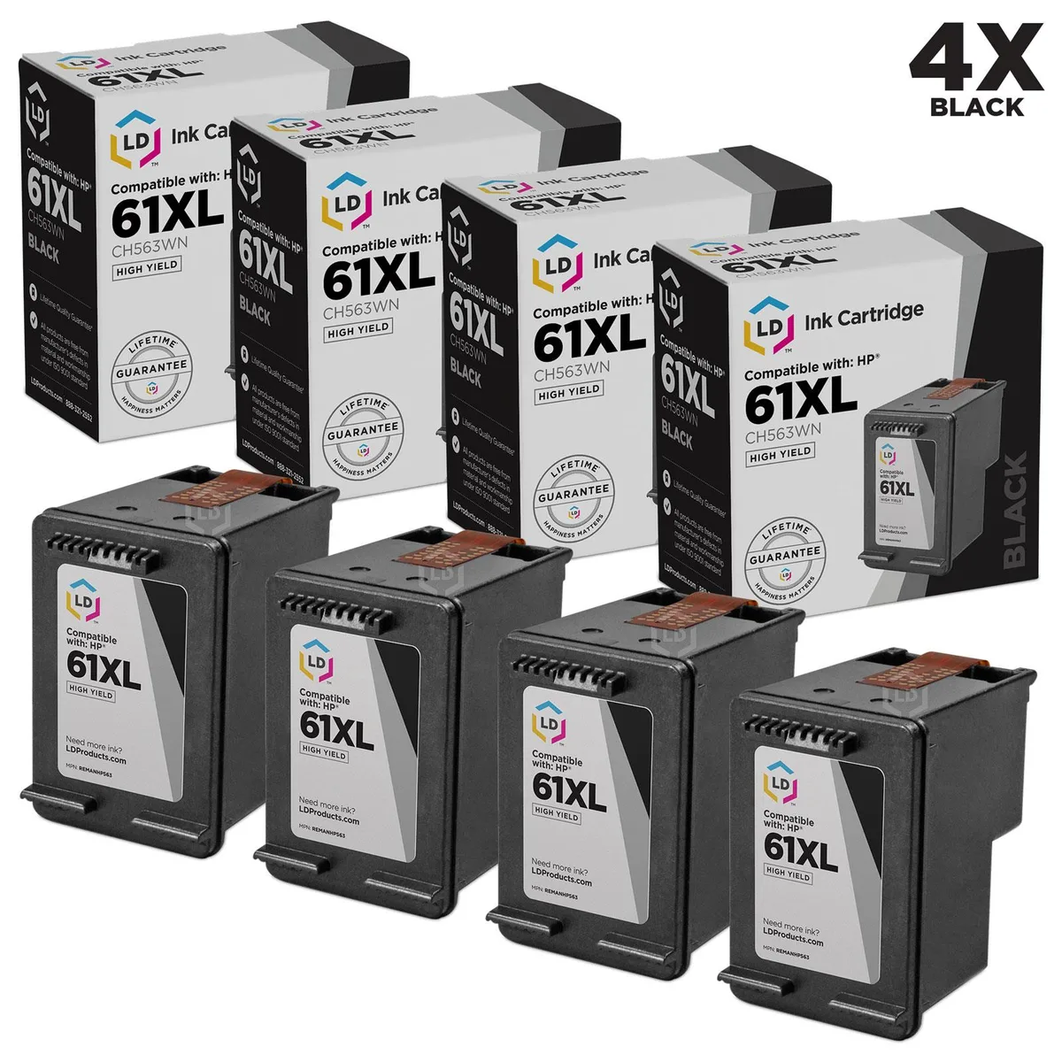 LD Products LD Products HP 61XL CH563WN Black Ink Cartridge 4 Pack — product photo