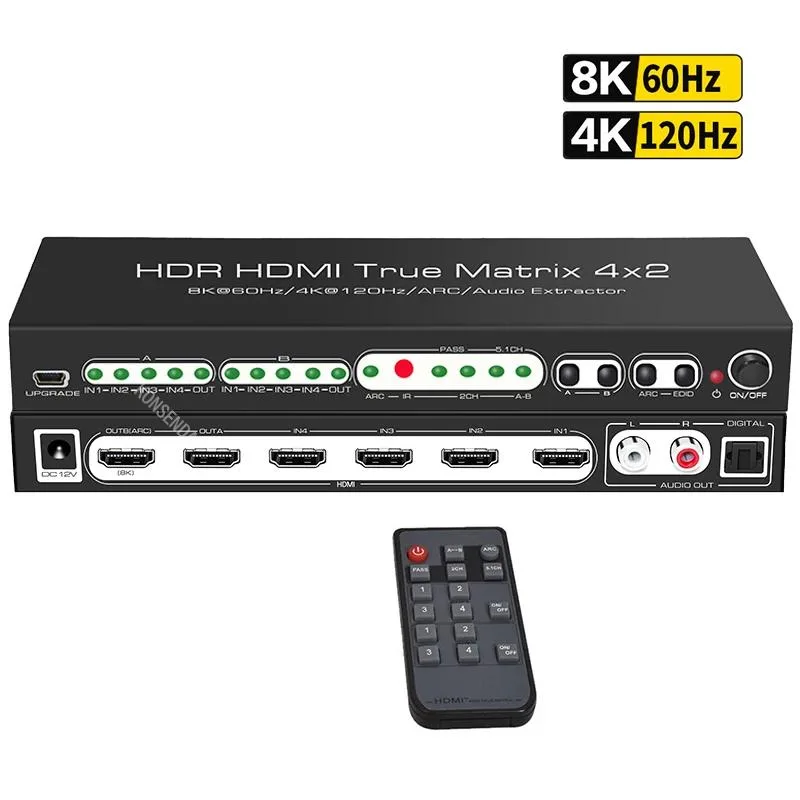YINGHUA YINGHUA 8K 60Hz HDMI Matrix Switcher 4x2 with ARC Audio Extractor 4K 120Hz HDR10 3D KVM Switch — product photo