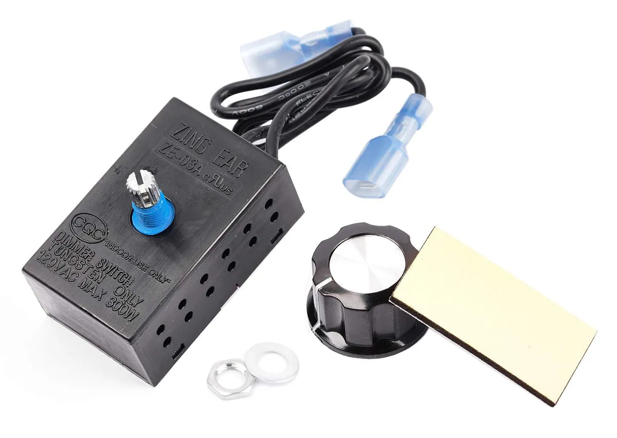 Wood-finish rotary rheostat knob with connectors and mounting hardware