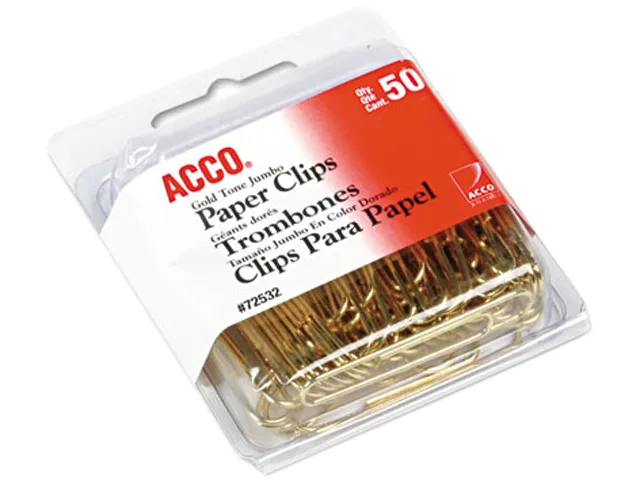ACCO ACCO 72532 Jumbo Paper Clips, Gold Tone, 20 Sheet Capacity, 50 Pack — product photo
