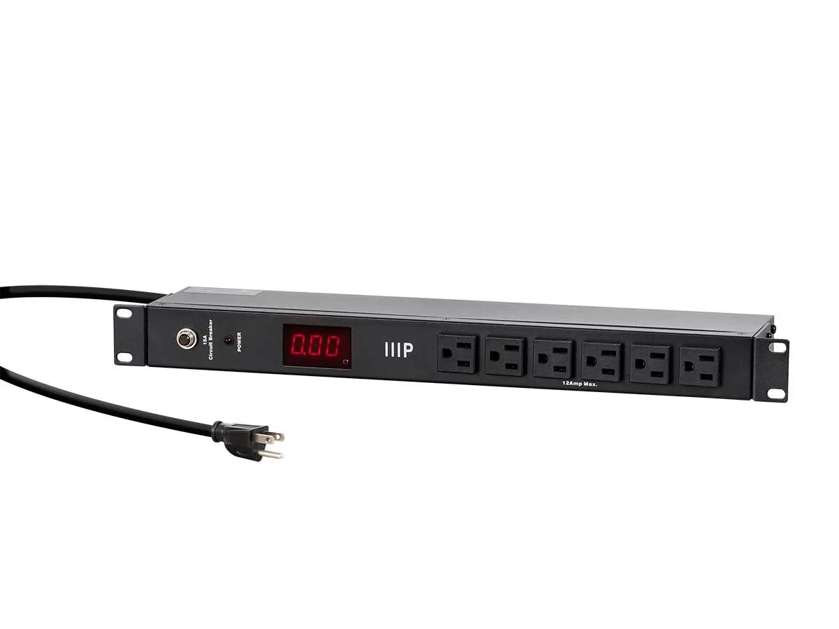 Monoprice Inc. Monoprice Inc. 140003 14 Outlet 1U Rackmount PDU 6ft Cord Black Ampere Meter 15A Breaker — product photo